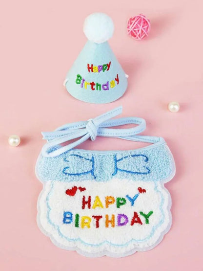 Pet Dog Cat Birthday Bib and Party Hat