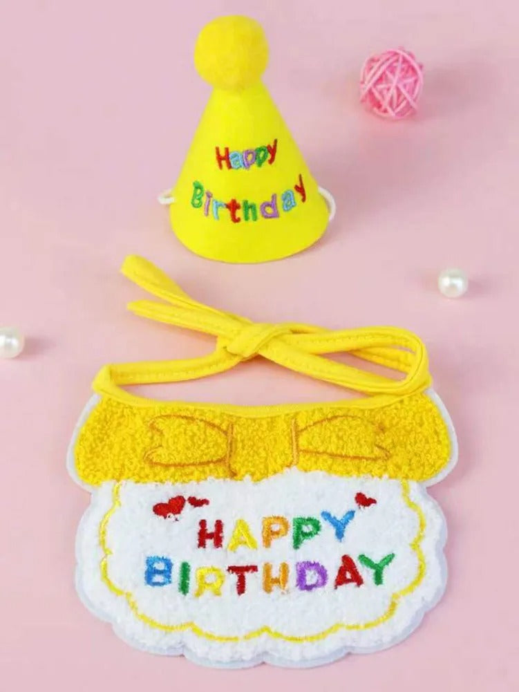 Pet Dog Cat Birthday Bib and Party Hat